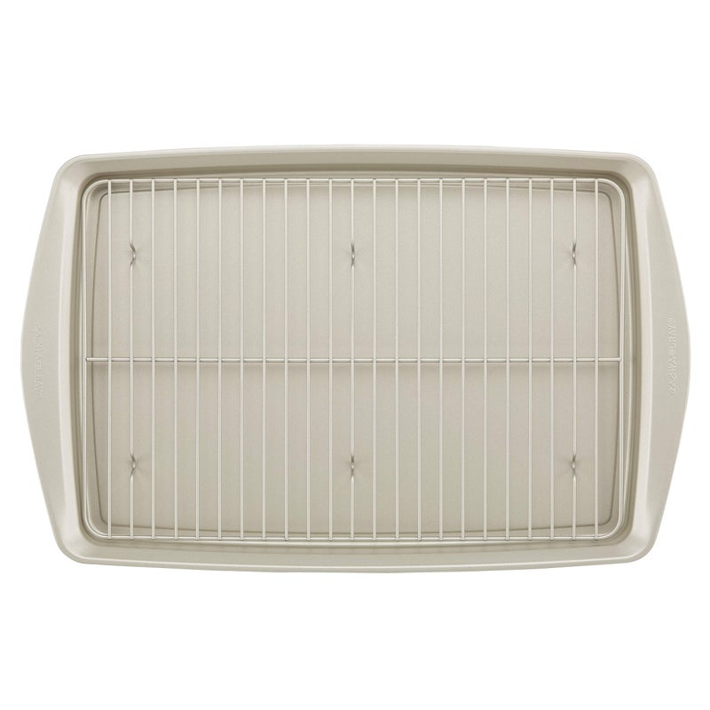 Rachael Ray Nonstick Bakeware Set without Grips, Nonstick Cookie Sheets / Baking Sheets and Cooling Rack - 2 Piece, Silver - Image 3